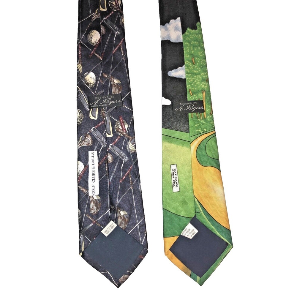2X A ROGERS Mens The 4th Hole Golf Clubs Balls Polyester Sports Necktie Novelty - Picture 2 of 16